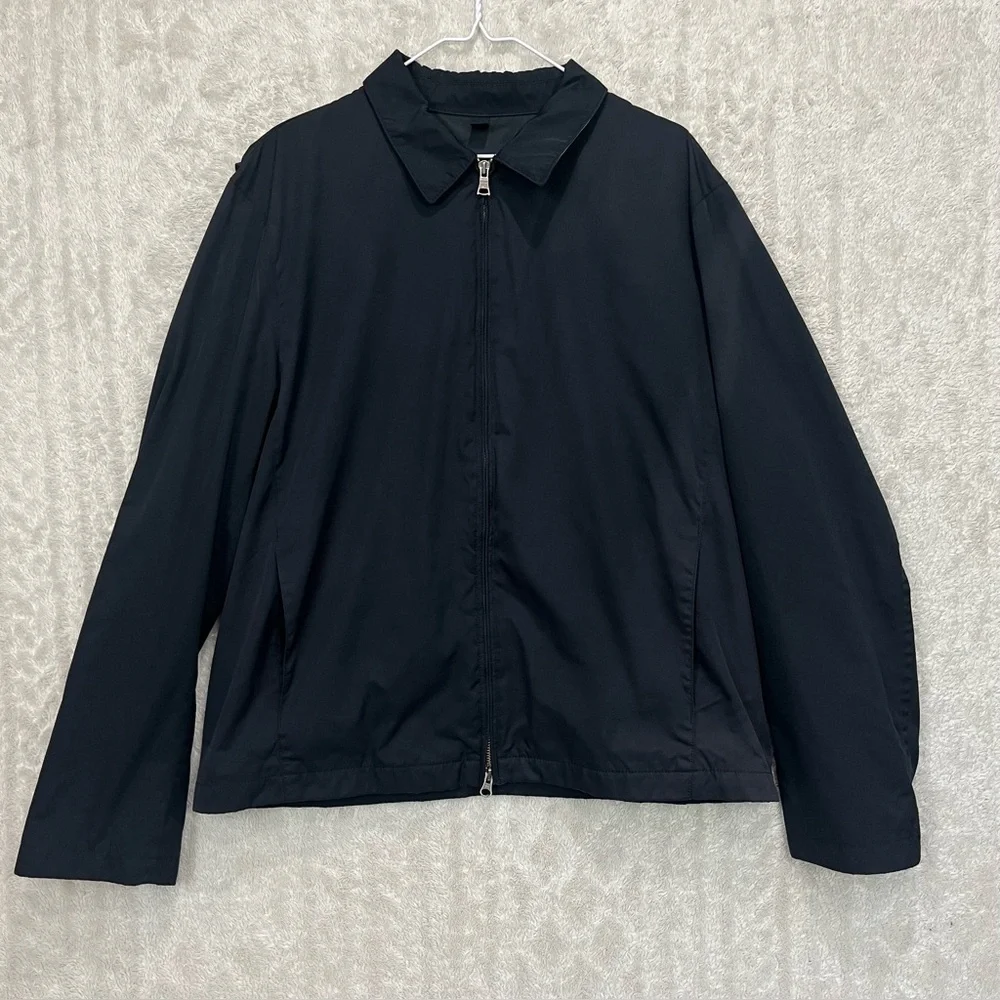 Banana Republic Lightweight Black Zipper Coat Jacket Sz XL Classic Deep Pockets